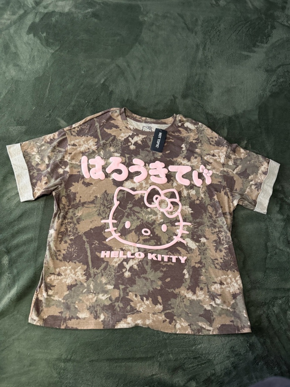 Hello Kitty Camouflage Short-Sleeve Tee with Pink Graphic
